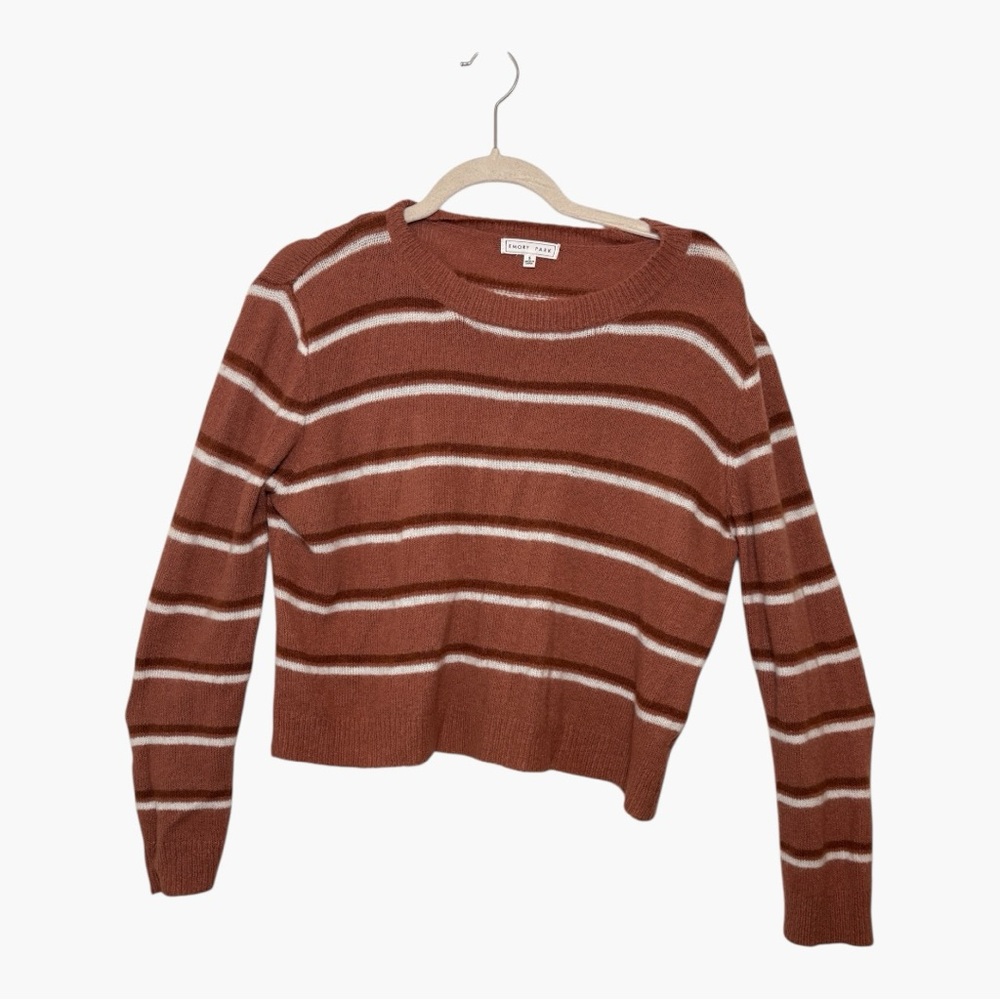 Emory Park Mauve Pink Striped Cropped Knit Sweater Size Smal